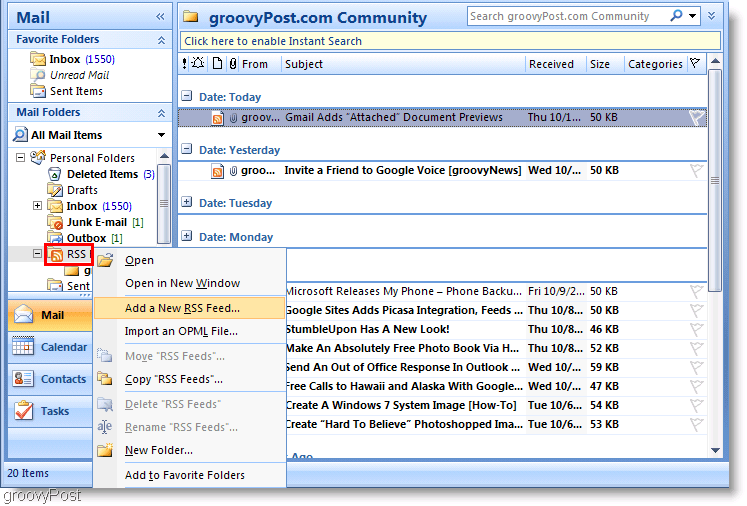 Konfigurieren und Lesen von RSS-Feeds in Outlook 2007 [Anleitung]