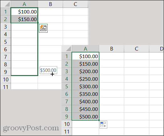 Excel AutoFill-Währungsmuster