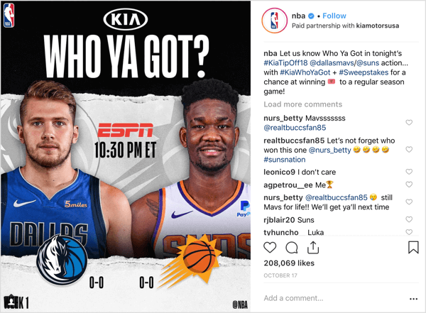 Die NBA hat sich mit Sponsor Kia Motors zusammengetan, um zu Beginn der Saison Spielkarten auf Instagram zu verschenken.