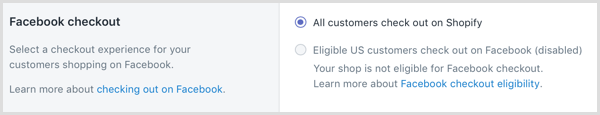 Wählen Sie in Shopify eine Kaufabwicklung für Ihre Kunden aus, die auf Facebook einkaufen.