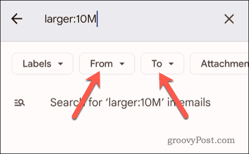 Festlegen zusätzlicher Suchkriterien für eine Suche in Gmail auf Mobilgeräten