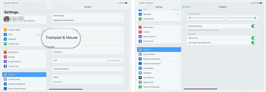 iPad Trackpad Einstellungen