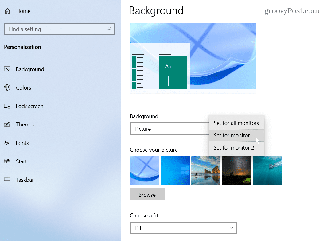 Hintergrundbild monitor windows 10 wählen