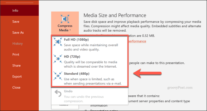 Medienoptionen in PowerPoint komprimieren