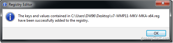 Registrierungsschlüssel erfolgreich an Computer hinzugefügt