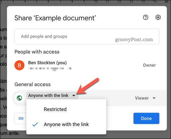 Legen Sie Freigabeberechtigungen für Google Docs fest