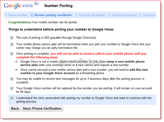 Vorhandene Nummer an Google Voice portieren