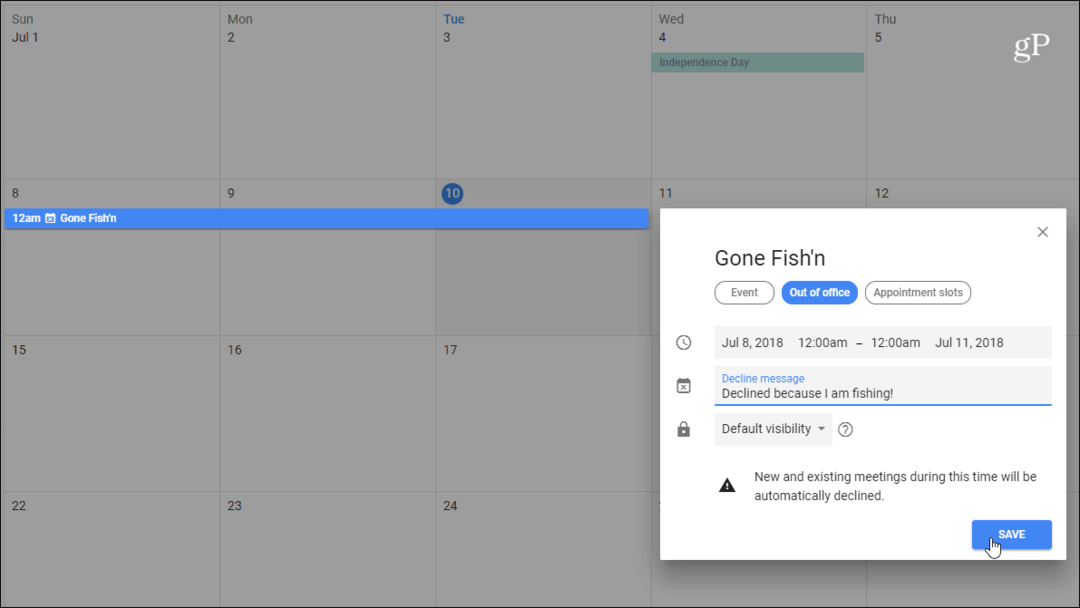 Verwendung des Abwesenheitsmodus mit Google Kalender