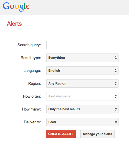 Google Alerts-Felder