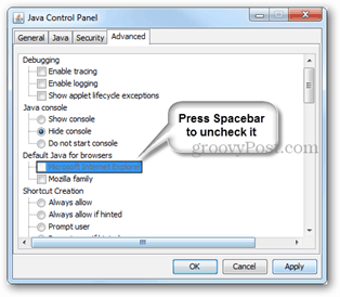 Deaktivieren Sie den Internet Explorer Java