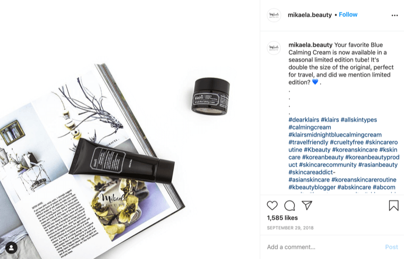 Beispiel für ein saisonales Geschenk @ mikaela.beauty, das über einen Instagram-Post gefunden und geteilt wurde, wobei ein begrenzter Entionsgegenstand festgestellt wurde