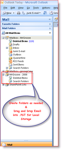 Outlook 2007-Posteingang mit der Anzeige der persönlichen PST-Datendatei im Navigationsbereich:: groovyPost.com