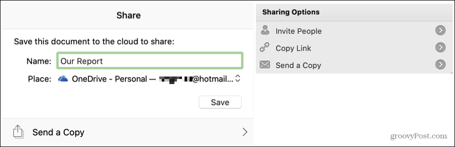 Word Share-Einstellungen auf dem Mac