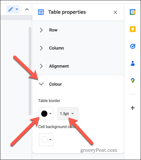 Tabellenrahmeneigenschaften in Google Docs festlegen