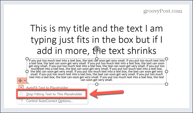 PowerPoint passt den Text nicht mehr an den Platzhalter an