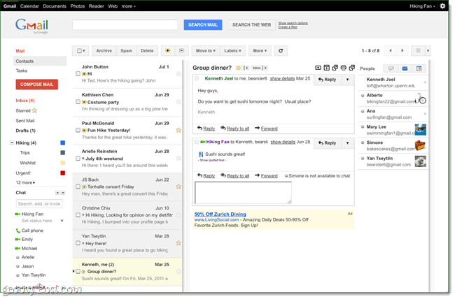 neuer horizontaler Google Mail-Split