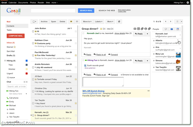 Google Mail Labs: Ein neuer Lesebereich, genau wie Outlook