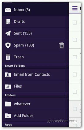 Yahoo Mail Android-Menü