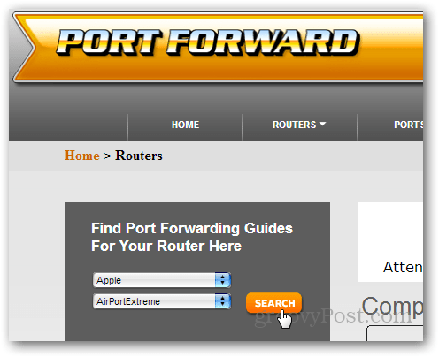 Finden eines Router-Handbuchs auf portforward.com