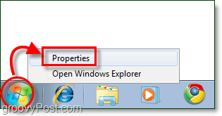 Eigenschaften des Startmenüs in Windows 7