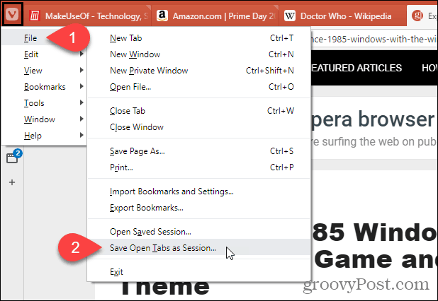 Wählen Sie in Vivaldi Open Tabs als Sitzung speichern