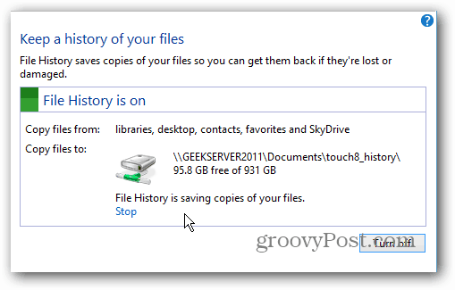 Speicherort des Dateiverlaufsnetzwerks
