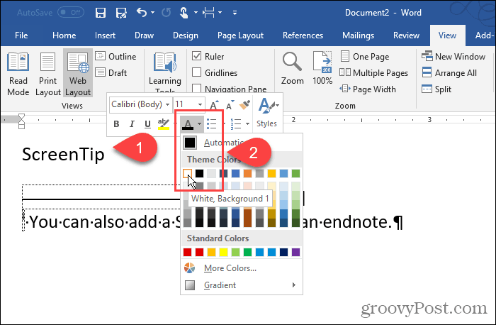 Ändern Sie die Farbe der Endnotenzahl in Word