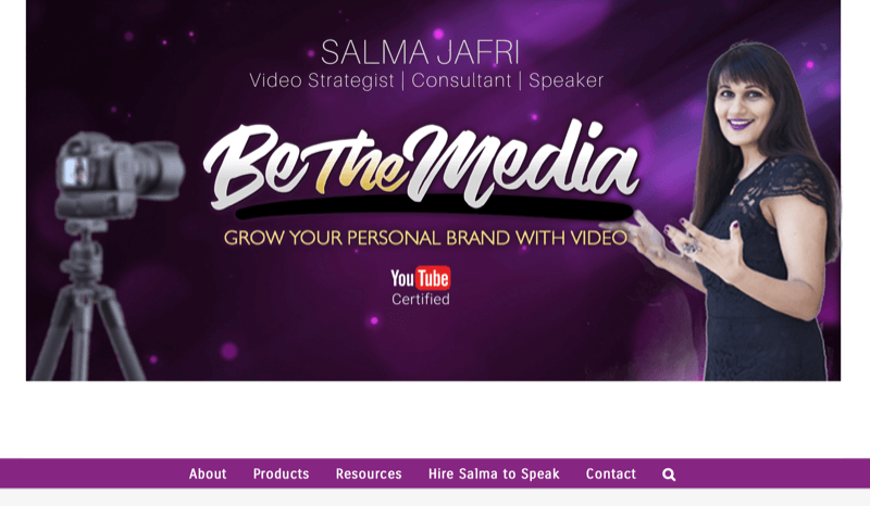 Screenshot von Salma Jafris Website, auf der sie als Medienmarke aufgeführt ist