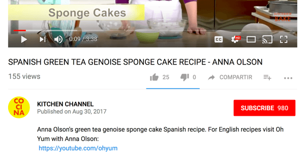 Cocina leitet das englischsprachige Publikum auf einen anderen Kochkanal auf YouTube.