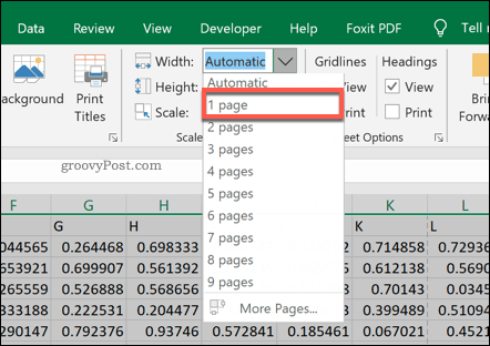 Skalierungsoptionen für den Seitendruck in Excel