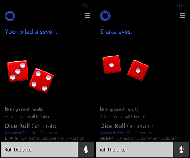Cortana Roll Würfel