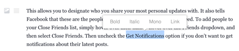 Facebook Profil Notizen Editor Formatieren von Text