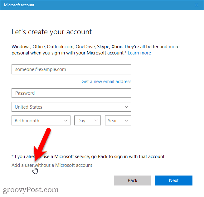 Fügen Sie einen Benutzer ohne Microsoft-Konto hinzu
