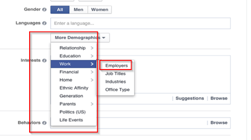 Targeting-Optionen für Facebook-Anzeigenarbeitsplätze