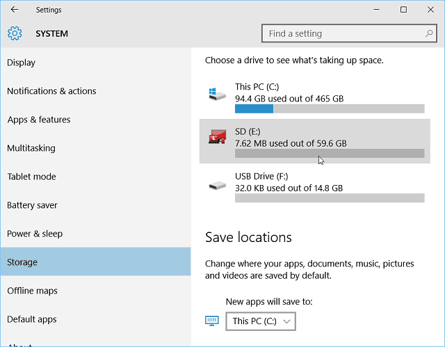 Einstellungen Speicher Windows 10