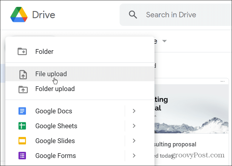 Hochladen von Google Drive-Dateien