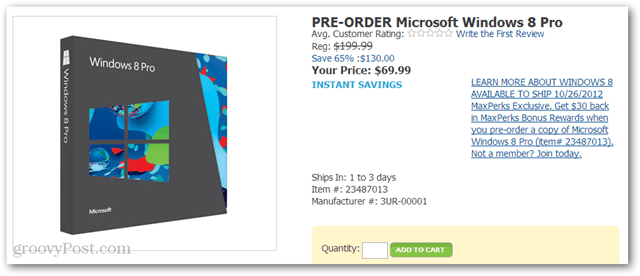 Kaufen Sie Windows 8 Pro für 40 USD bei Amazon (DVD-ROM, 69,99 USD plus 30 USD Amazon-Guthaben)