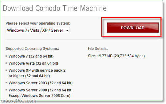 Wo kann man die Comodo-Zeitmaschine herunterladen und auf welchen Systemen wird sie unterstützt?