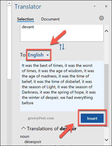 Übersetzen Sie Auswahloptionen in Word