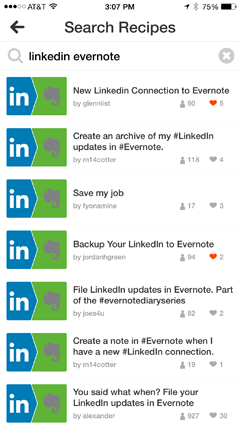 evernote und linkedin rezepte in ifttt