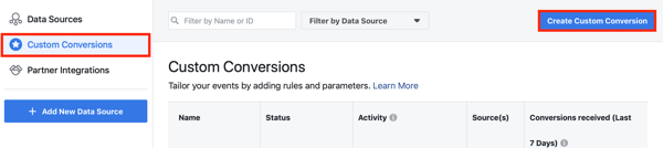 Verwenden Sie das Facebook Event Setup Tool, Schritt 10, Menüoption, um benutzerdefinierte Conversions für Ihr Facebook-Pixel einzurichten 