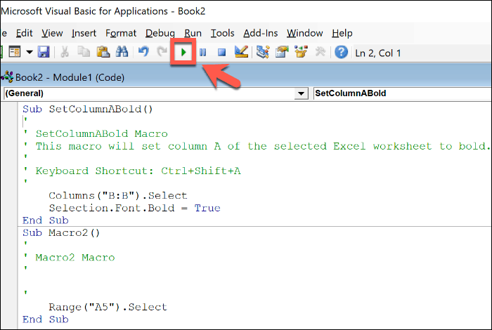 Bearbeiten eines Excel-Makros im Office VBA-Editor