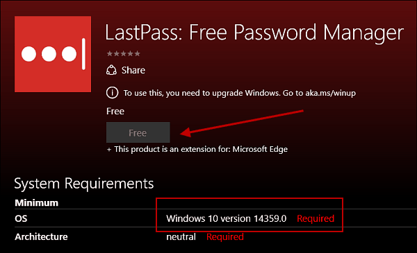 LastPass-Erweiterung für Microsoft Edge für Windows 10