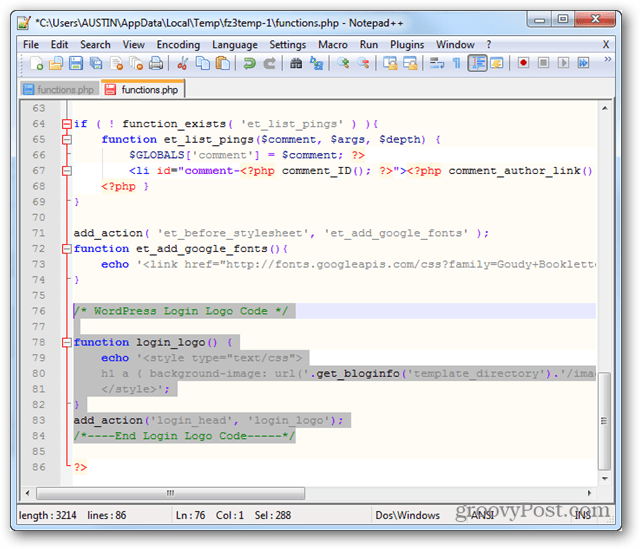 functions.php Benutzerdefinierter Login-Logo-Code