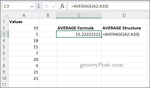 Beispielformel „AVERAGE“ in Excel