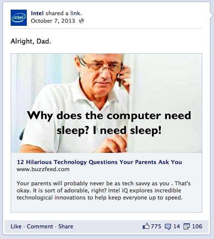 Intel Post auf Facebook