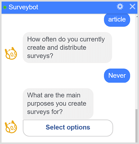 Ein Messenger-Bot stellt eine Reihe von Umfragefragen.
