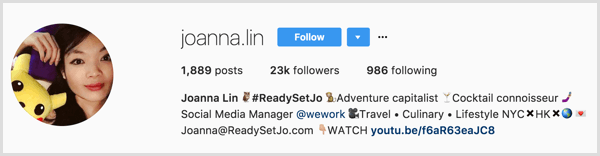 Beispiel für ein persönliches Instagram-Profil mit einem Geschäftslink