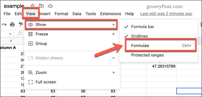 Formeln in Google Tabellen ein- oder ausblenden