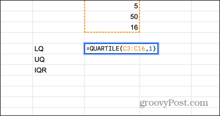 Google Sheets-Formel für das untere Quartil